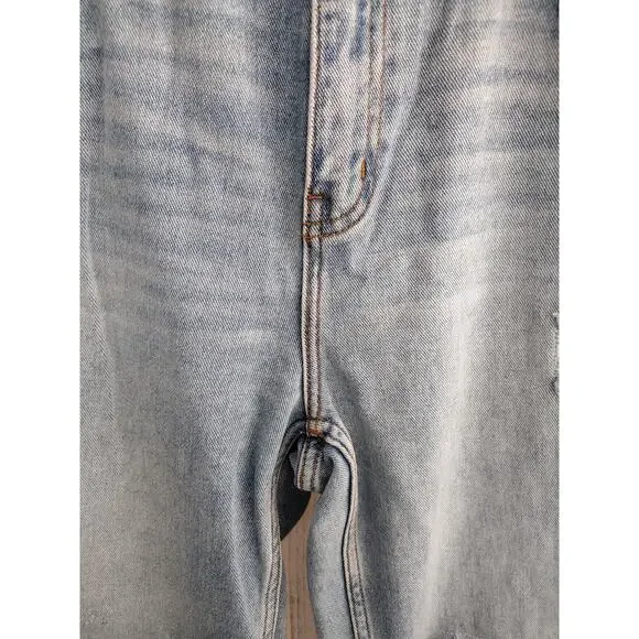 Cleo + Wolf Patchwork Distressed Light-Wash High-Rise Straight Jeans Women's 29 - Picture 5 of 15